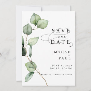 Watercolor Eucalyptus Photo Save the Date Card