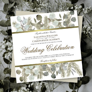 Watercolor Eucalyptus & Pine Boho Chic Wedding Invitation