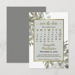 Watercolor Eucalyptus Pine Calendar Grey Wedding Save The Date