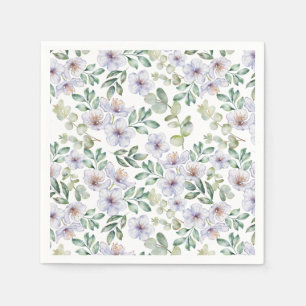 Watercolor Eucalyptus & Purple Flower Pattern Napkin