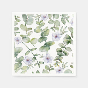 Watercolor Eucalyptus & Purple Flower Pattern  Napkin