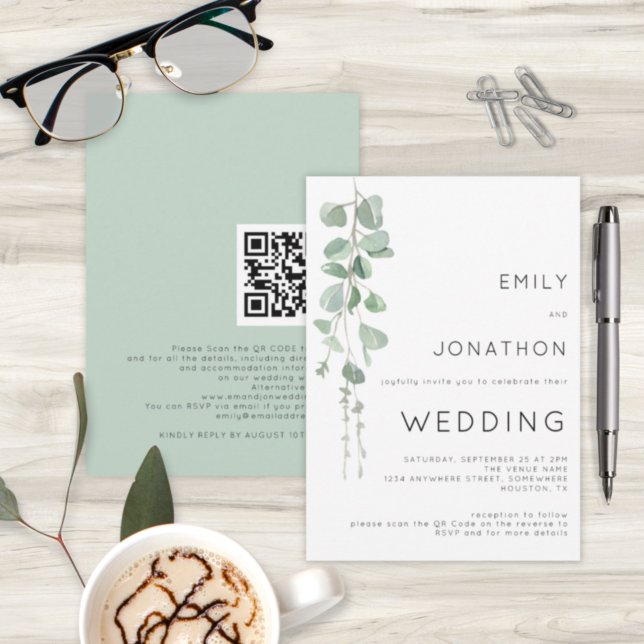 Watercolor Eucalyptus QR Code Wedding Invitation (Creator Uploaded)