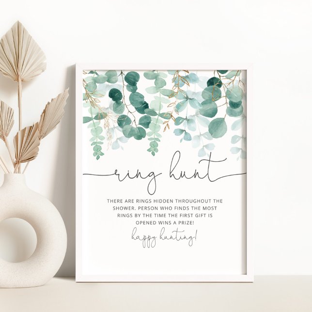 Watercolor eucalyptus ring hunt bridal shower game poster (Creator Uploaded)