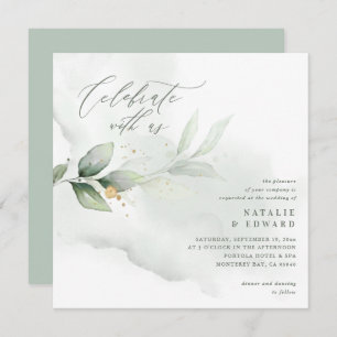 Watercolor eucalyptus sage green and gold wedding