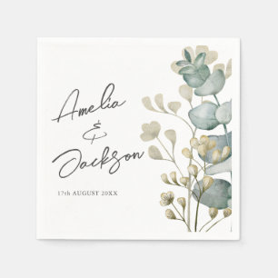 Watercolor Eucalyptus Sage Green Wedding Napkin