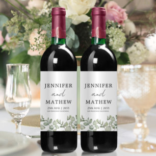 Watercolor Eucalyptus Sage Green Wedding Wine Label