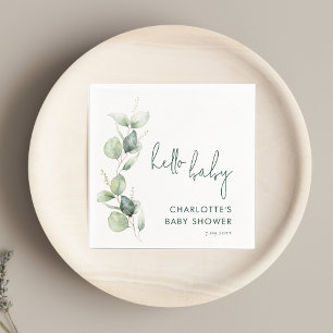 Watercolor Eucalyptus Script Baby Shower Paper Napkin