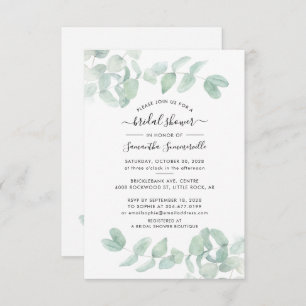 Watercolor Eucalyptus Script Bridal Shower Invitation
