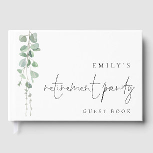 Watercolor Eucalyptus Script Retirement Party Guest Book
