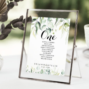 Watercolor Eucalyptus Table Number 1 Seating Chart