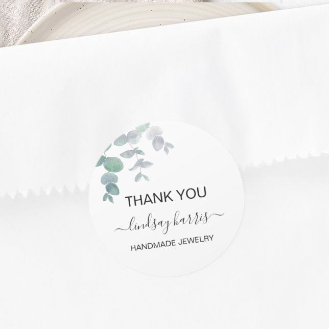 Watercolor Eucalyptus Thank You Jewellery  Classic Round Sticker (Creator Uploaded)