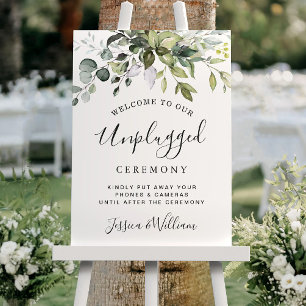 Watercolor Eucalyptus Unplugged Wedding Ceremony Poster