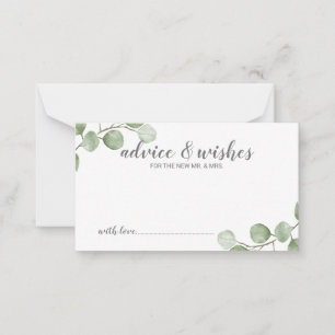 Watercolor Eucalyptus Wedding Advice and Wishes Card