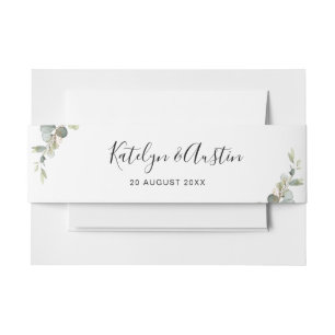 Watercolor eucalyptus wedding belly band invitation belly band