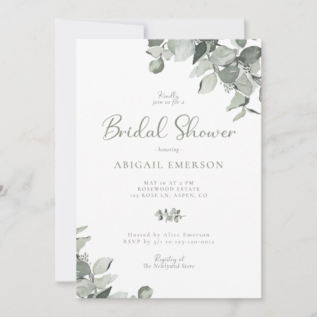 Watercolor Eucalyptus Wedding Bridal Shower Invita Invitation (Front)