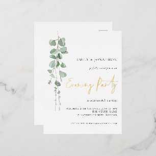 Watercolor Eucalyptus Wedding Evening Party Real Foil Invitation Postcard