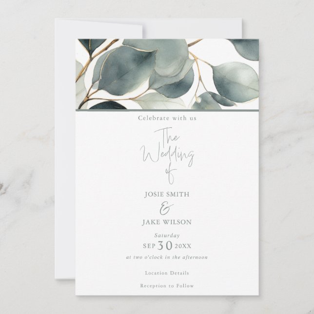 Watercolor Eucalyptus Wedding Invitation (Front)