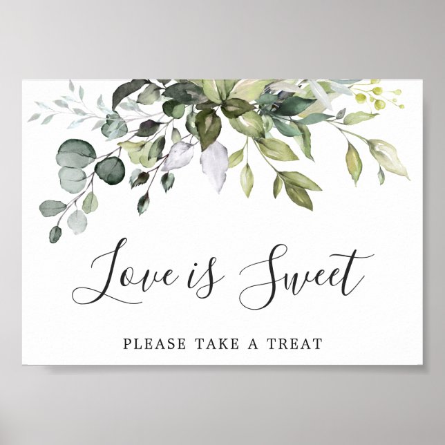 Watercolor Eucalyptus Wedding Love is Sweet Sign (Front)