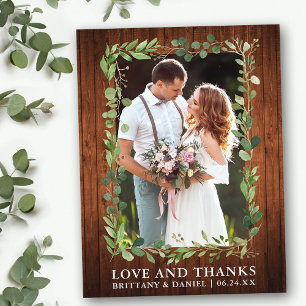 Watercolor Eucalyptus Wedding Love Thanks Wood Postcard