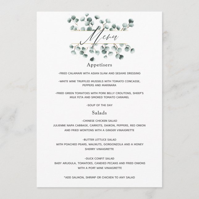 Watercolor Eucalyptus Wedding Menu (Front)