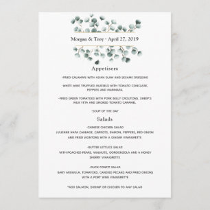 Watercolor Eucalyptus Wedding Menu