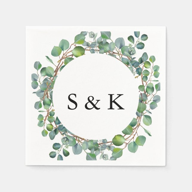 Watercolor Eucalyptus Wedding Napkin (Front)