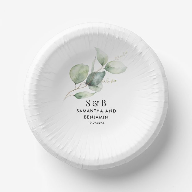 Watercolor Eucalyptus Wedding Paper Plate (Front)