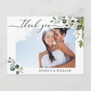 Watercolor Eucalyptus Wedding Photo Thank You Postcard