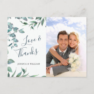 Watercolor Eucalyptus Wedding Photo Thank You Postcard