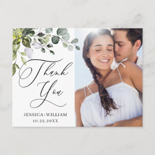 Watercolor Eucalyptus Wedding Photo Thank You Postcard