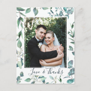 Watercolor Eucalyptus Wedding Photo Thank You Postcard