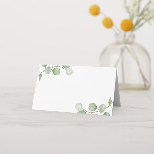 Watercolor Eucalyptus Wedding Place Card (Front)