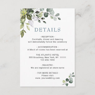 Watercolor Eucalyptus Wedding Reception Details Enclosure Card