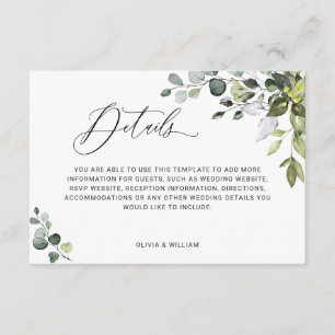 Watercolor Eucalyptus Wedding Reception Details Enclosure Card