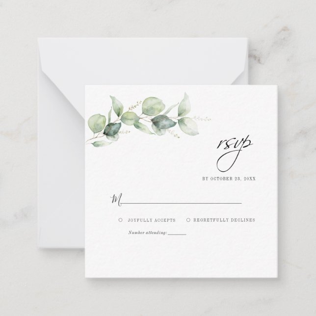Watercolor Eucalyptus Wedding RSVP Card (Front)