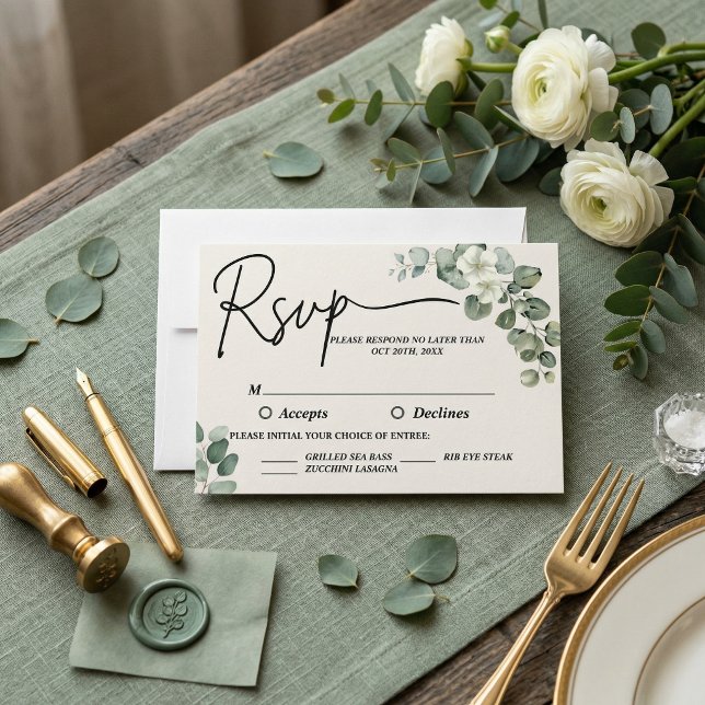 Watercolor eucalyptus Wedding RSVP Card (Watercolor eucalyptus Wedding RSVP Card)