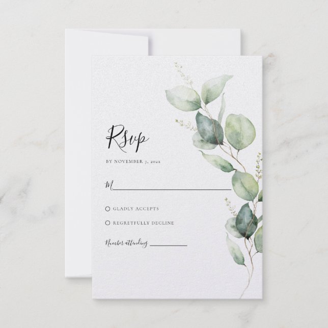 Watercolor Eucalyptus Wedding RSVP Card (Front)
