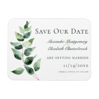 Watercolor Eucalyptus Wedding Save the Date White