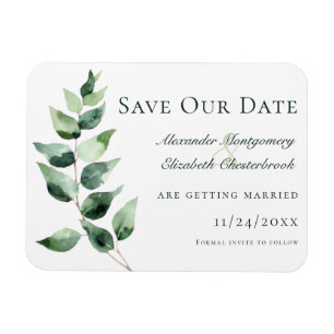 Watercolor Eucalyptus Wedding Save the Date White Magnet