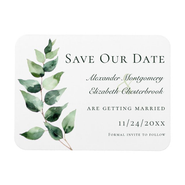 Watercolor Eucalyptus Wedding Save the Date White Magnet (Horizontal)