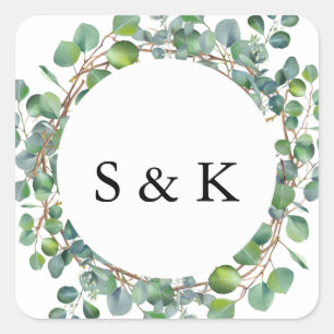 Watercolor Eucalyptus Wedding Square Sticker