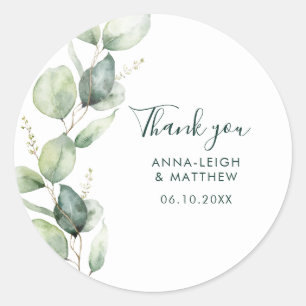 Watercolor Eucalyptus Wedding Thank You Favor Classic Round Sticker