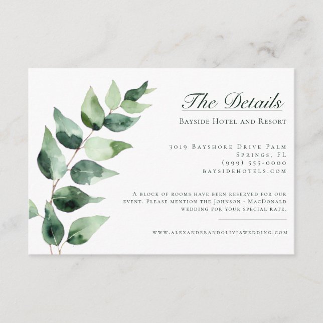 Watercolor Eucalyptus Wedding | White Enclosure Card (Front)