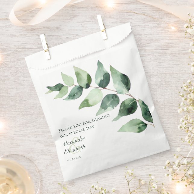 Watercolor Eucalyptus Wedding | White Favour Bags (Clipped)