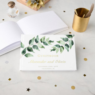 Watercolor Eucalyptus Wedding   White Guest Book