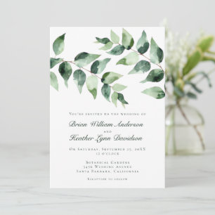 Watercolor Eucalyptus Wedding   White Invitation