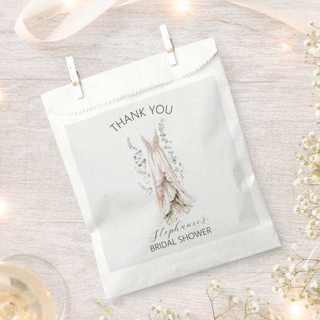 Watercolor Eucalyptus & White Dress Bridal Shower  Favour Bags (Clipped)