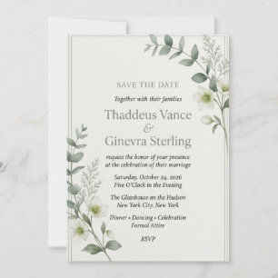 Watercolor Eucalyptus & White Hellebore Save  Invitation