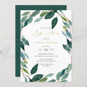 Watercolor Eucalyptus Wreath Baby Shower Invitation