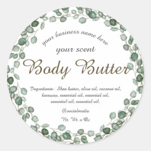 watercolor eucalyptus wreath body butter classic r classic round sticker
